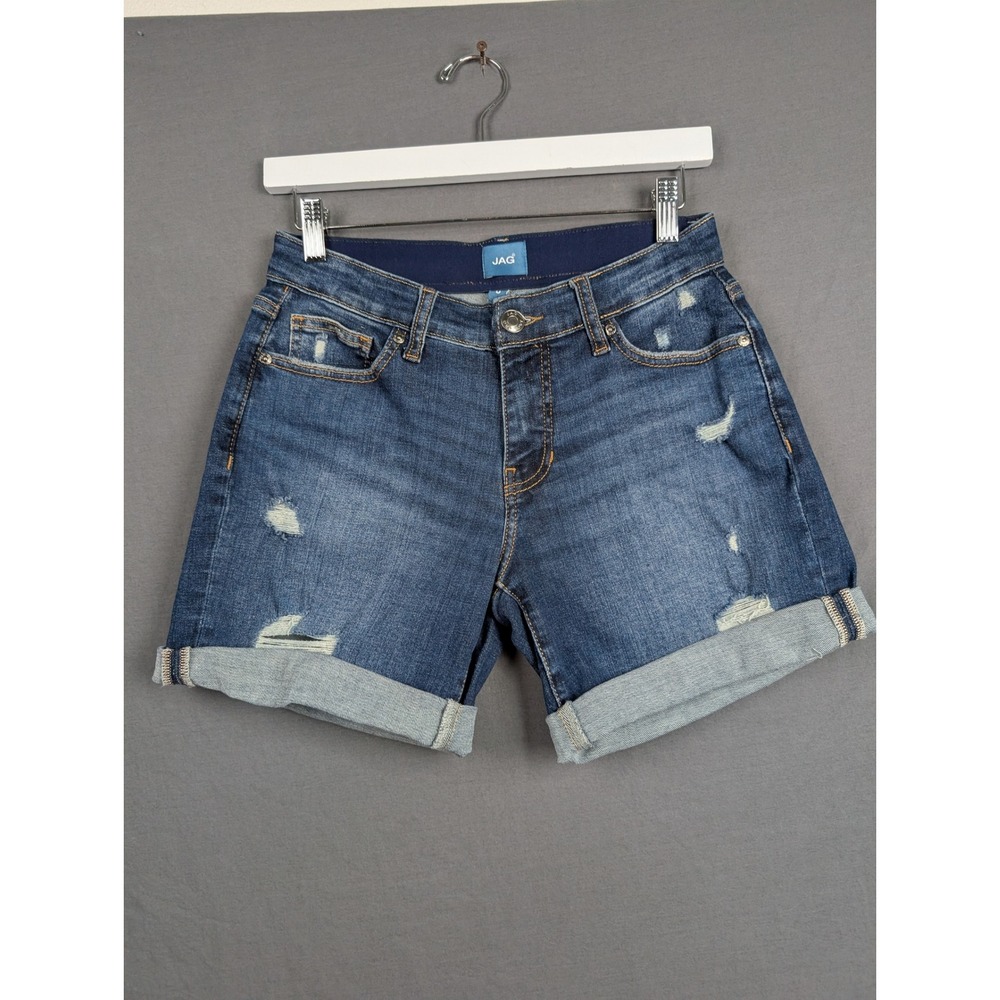 Jag Jeans Womens Blue Distressed Denim Cuffed Shorts Size 0